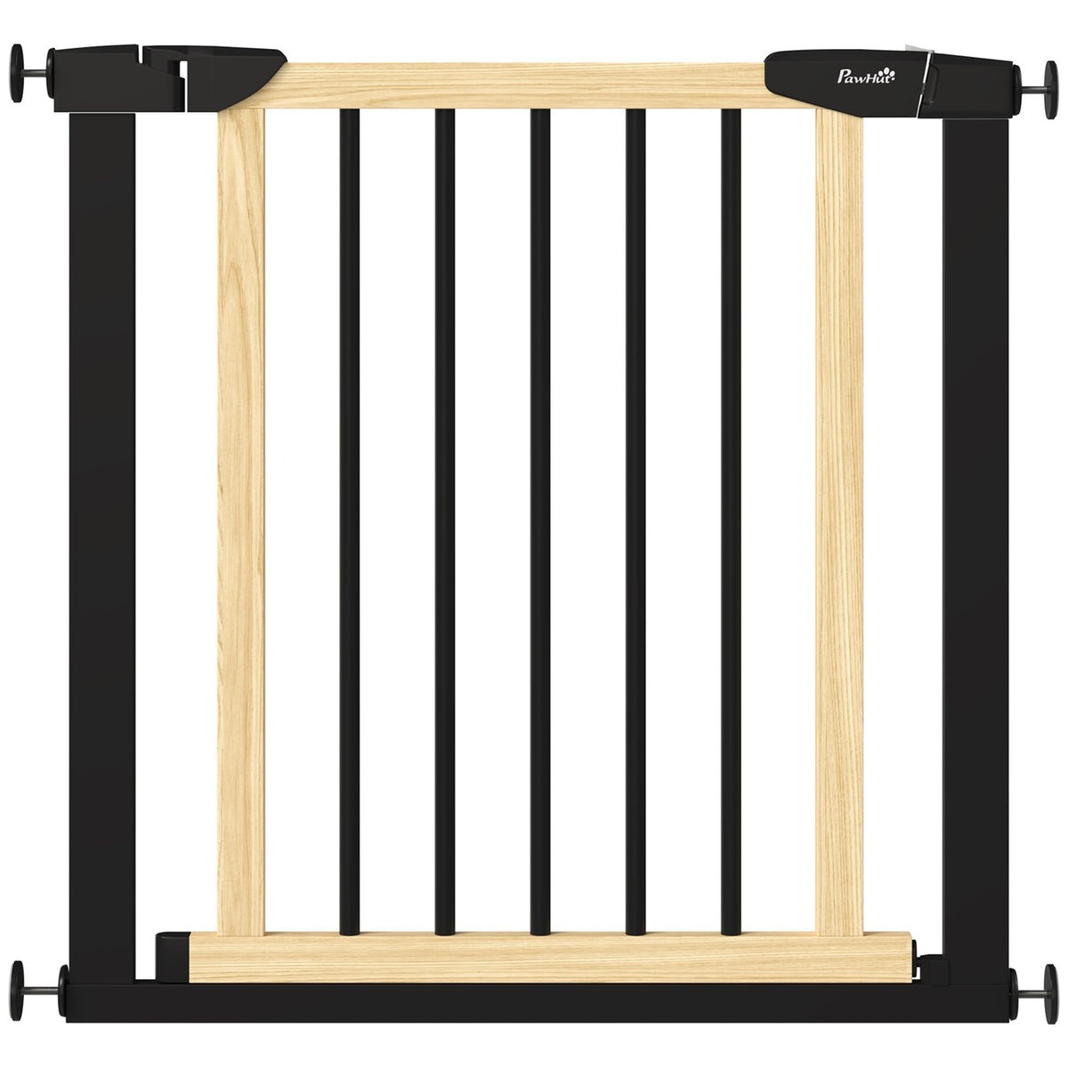Door Protection Dog Barrier With Automatically Closing Door, 75-82 Cm, Stair Gate, No Drilling, Black + Natural Wood