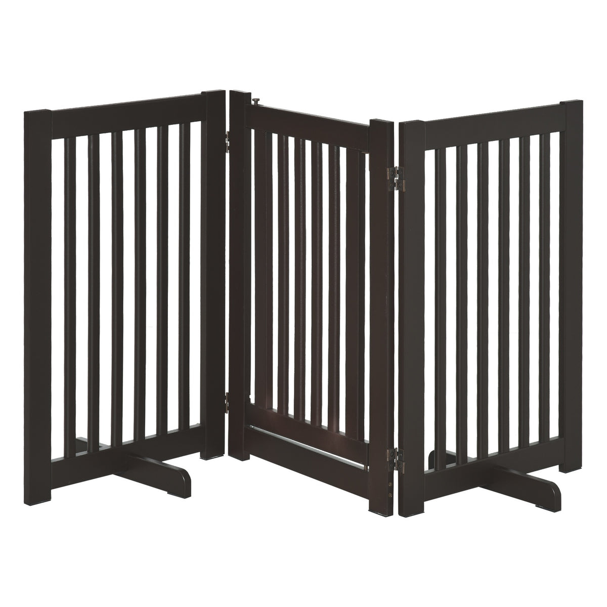 Door Safety Gate Barrier Dog Gate Wooden Freestanding For Dogs Adjustable With Feet Foldable Dark Brown