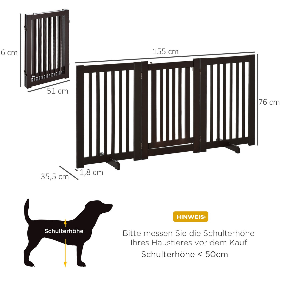 Door Safety Gate Barrier Dog Gate Wooden Freestanding For Dogs Adjustable With Feet Foldable Dark Brown