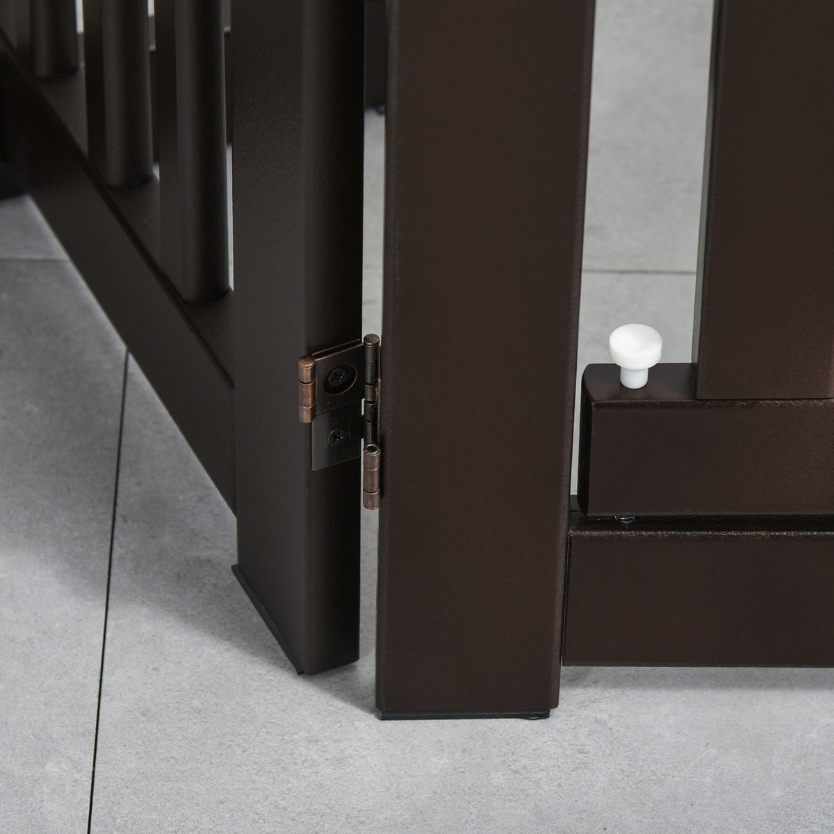 Door Safety Gate Barrier Dog Gate Wooden Freestanding For Dogs Adjustable With Feet Foldable Dark Brown
