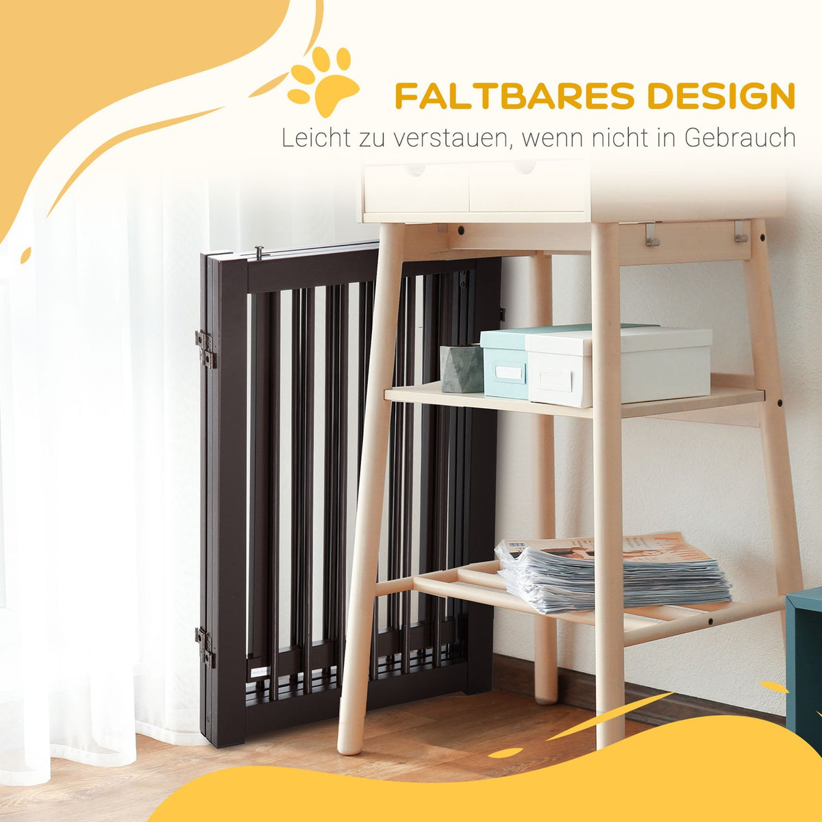 Door Safety Gate Barrier Dog Gate Wooden Freestanding For Dogs Adjustable With Feet Foldable Dark Brown