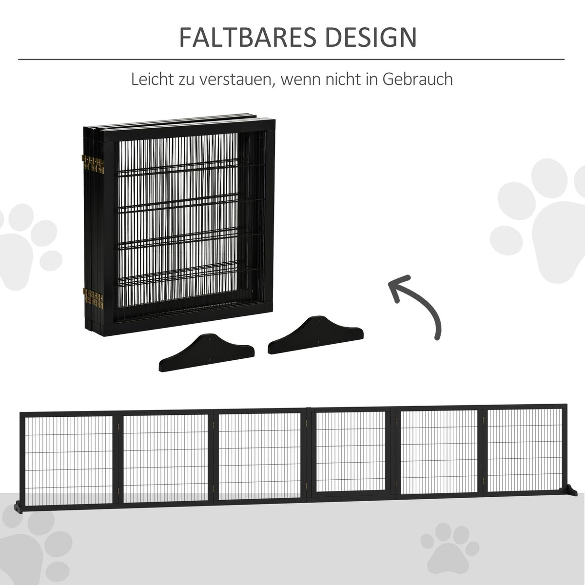 Door Safety Gate Barrier For Dogs Protective Gate Dog Gate Safety Door Bidirectional Folding Pine Wood Metal Black 432X36X70Cm