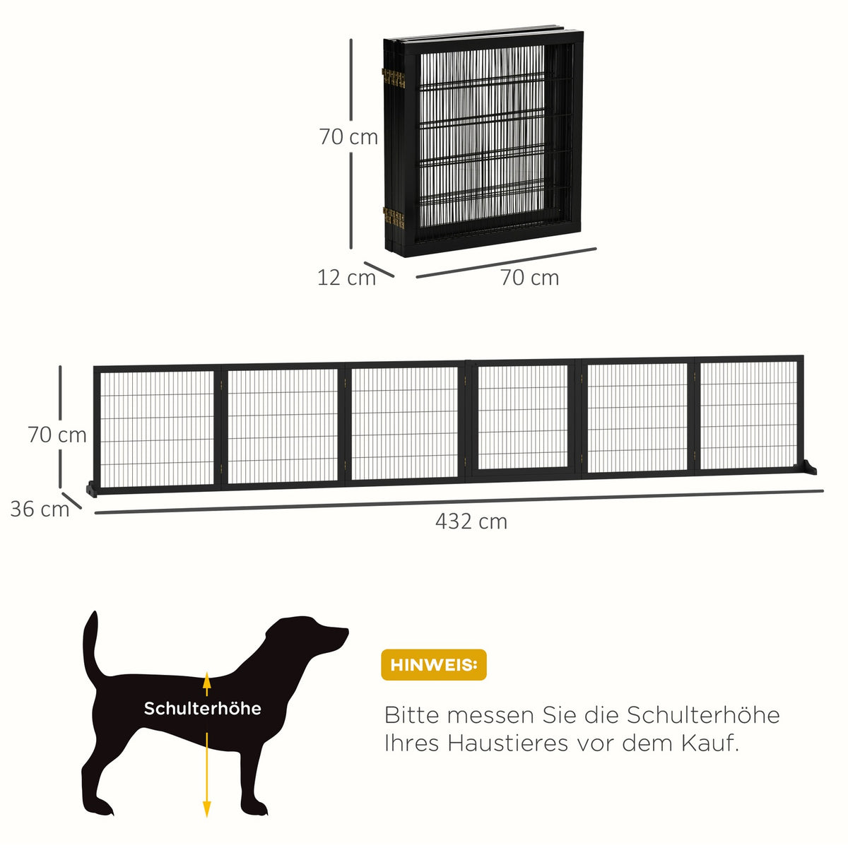 Door Safety Gate Barrier For Dogs Protective Gate Dog Gate Safety Door Bidirectional Folding Pine Wood Metal Black 432X36X70Cm