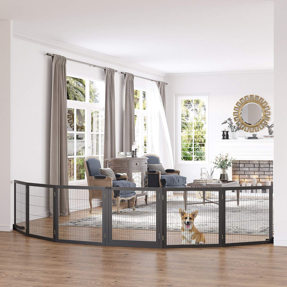 Door Safety Gate Barrier For Dogs Protective Gate Dog Gate Safety Door Bidirectional Folding Pine Wood Metal Black 432X36X70Cm