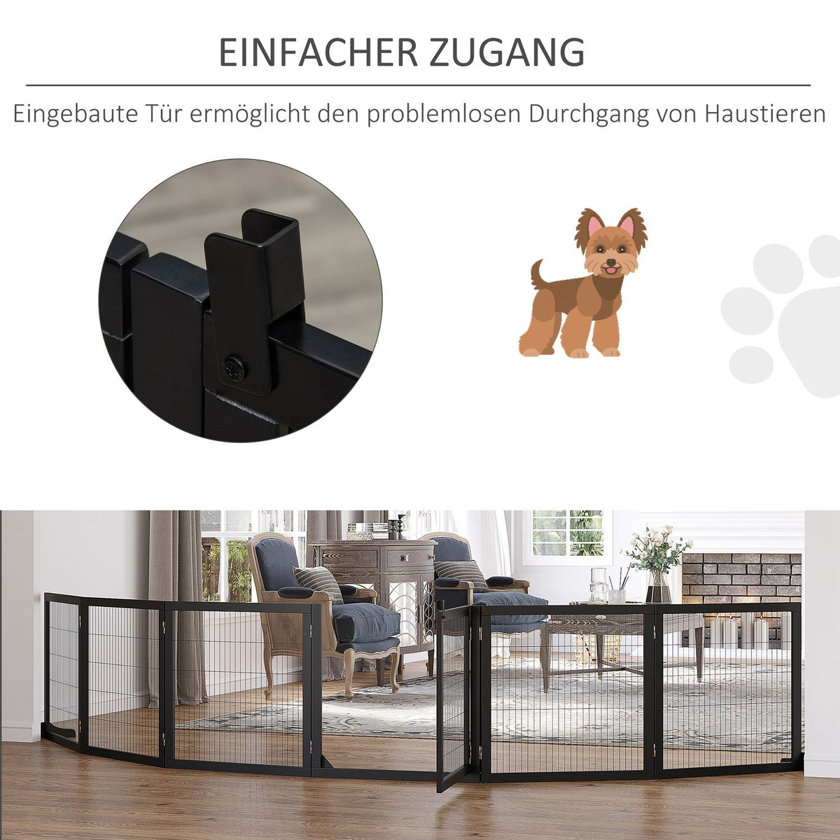 Door Safety Gate Barrier For Dogs Protective Gate Dog Gate Safety Door Bidirectional Folding Pine Wood Metal Black 432X36X70Cm