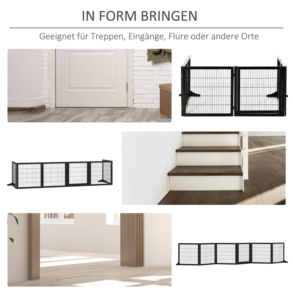 Door Safety Gate Barrier For Dogs Protective Gate Dog Gate Safety Door Bidirectional Folding Pine Wood Metal Black 432X36X70Cm