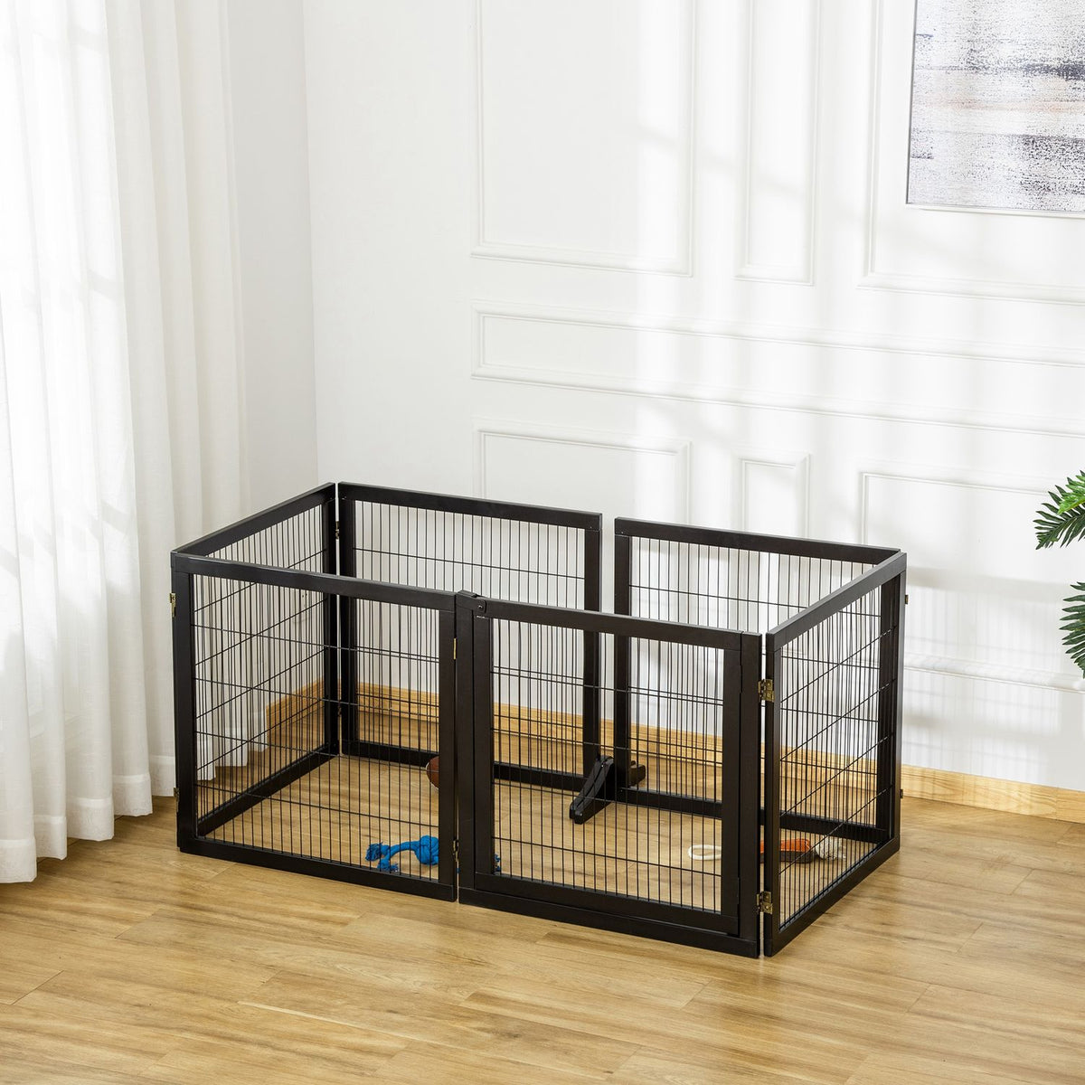 Door Safety Gate Barrier For Dogs Protective Gate Dog Gate Safety Door Bidirectional Folding Pine Wood Metal Black 432X36X70Cm