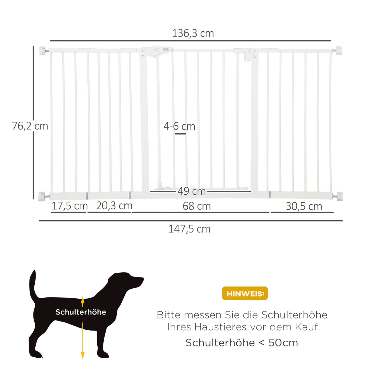 Door Safety Gate Dog Barrier Pet 74-147.5Cm Dog Gate 3 Extensions Stair Gate No Drilling Metal White