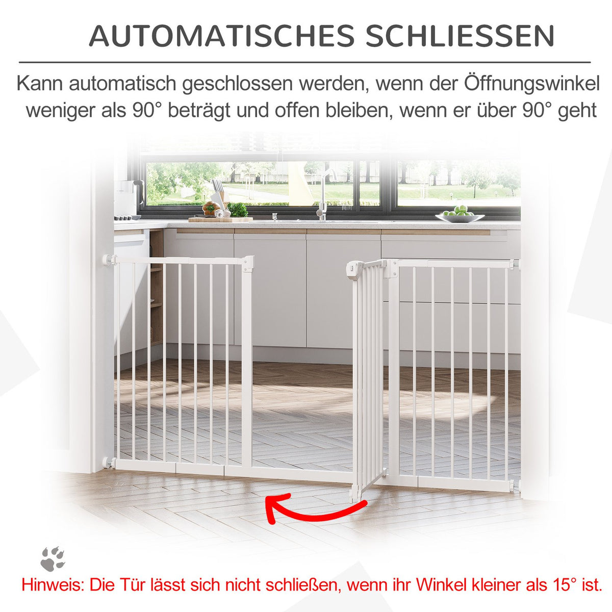 Door Safety Gate Dog Barrier Pet 74-147.5Cm Dog Gate 3 Extensions Stair Gate No Drilling Metal White