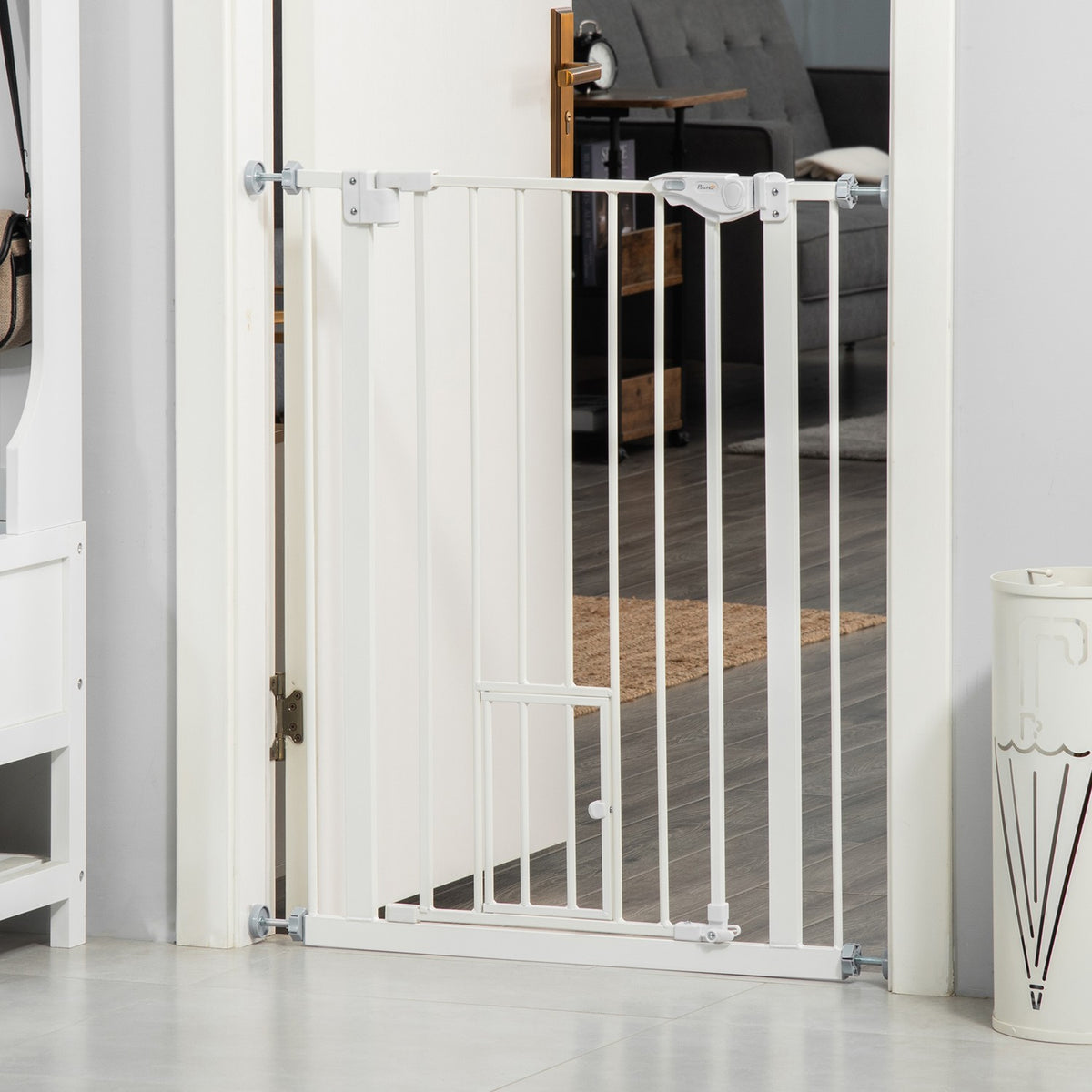 Door Safety Gate For Dogs And Babies, No Drilling Required, With Automatic Closing, 74-80 Cm, Stair Guard