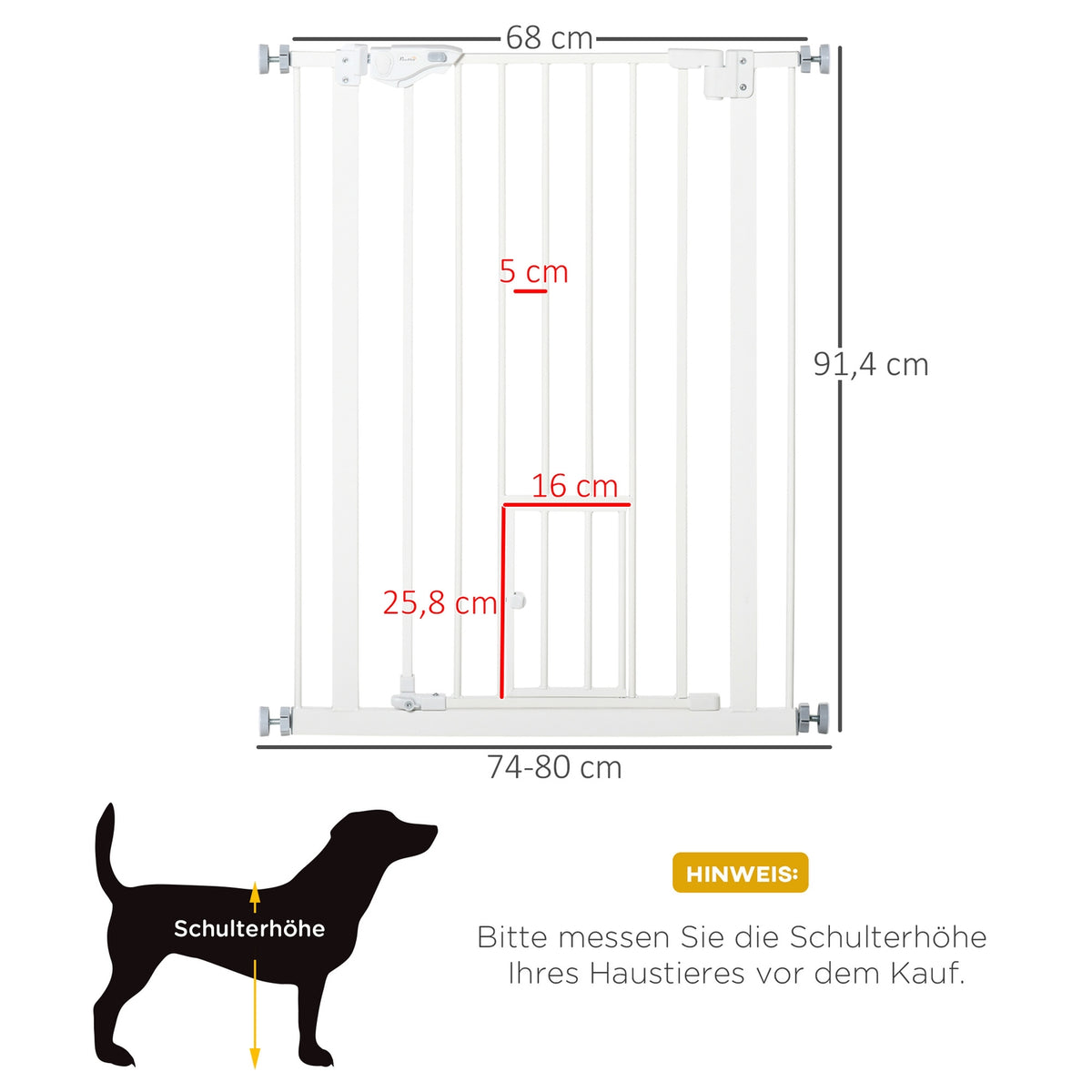 Door Safety Gate For Dogs And Babies, No Drilling Required, With Automatic Closing, 74-80 Cm, Stair Guard
