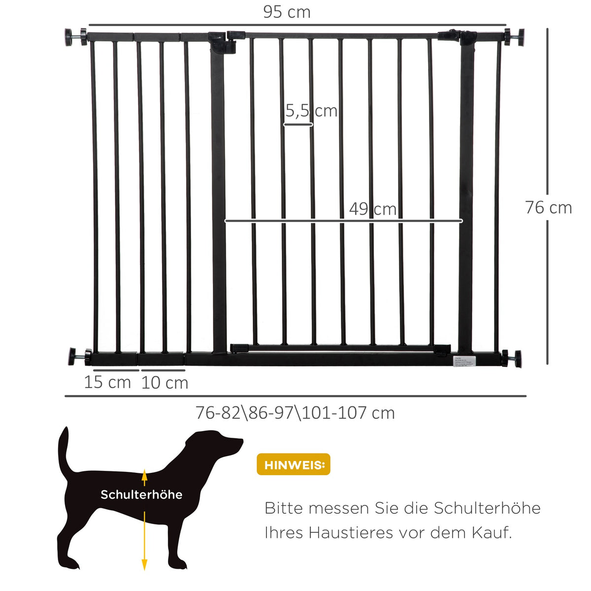 Door Safety Gate Stair Gate No Drilling Dog Barrier Pet Dog Gate Clamp Attachment Steel Black 76-107X76Cm