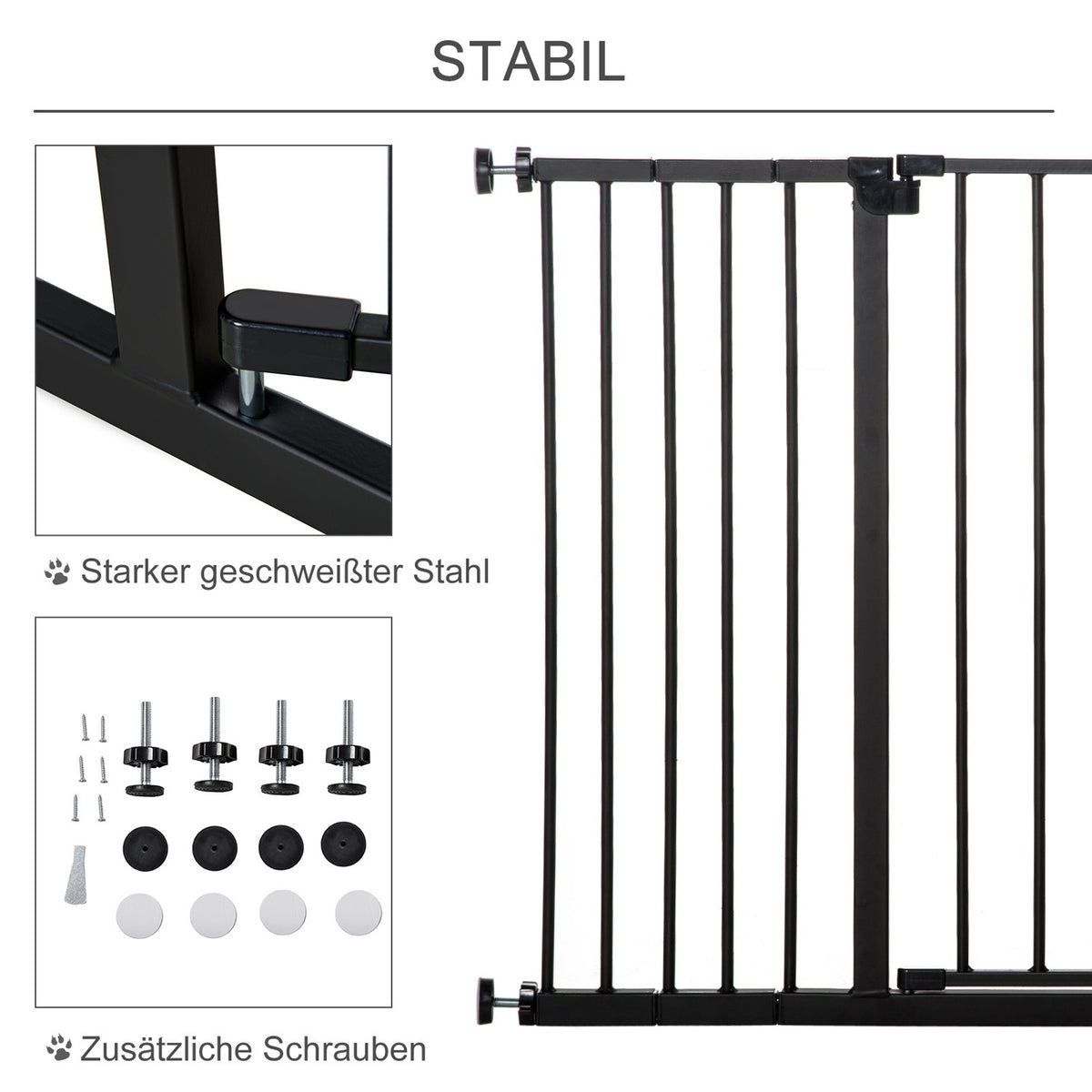 Door Safety Gate Stair Gate No Drilling Dog Barrier Pet Dog Gate Clamp Attachment Steel Black 76-107X76Cm