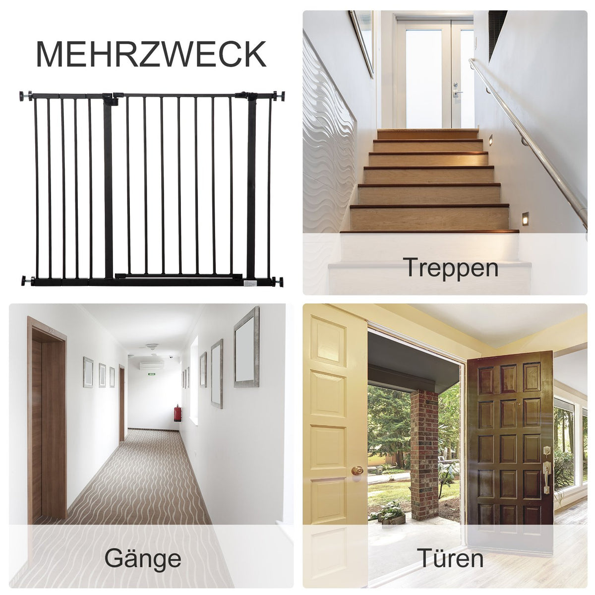 Door Safety Gate Stair Gate No Drilling Dog Barrier Pet Dog Gate Clamp Attachment Steel Black 76-107X76Cm