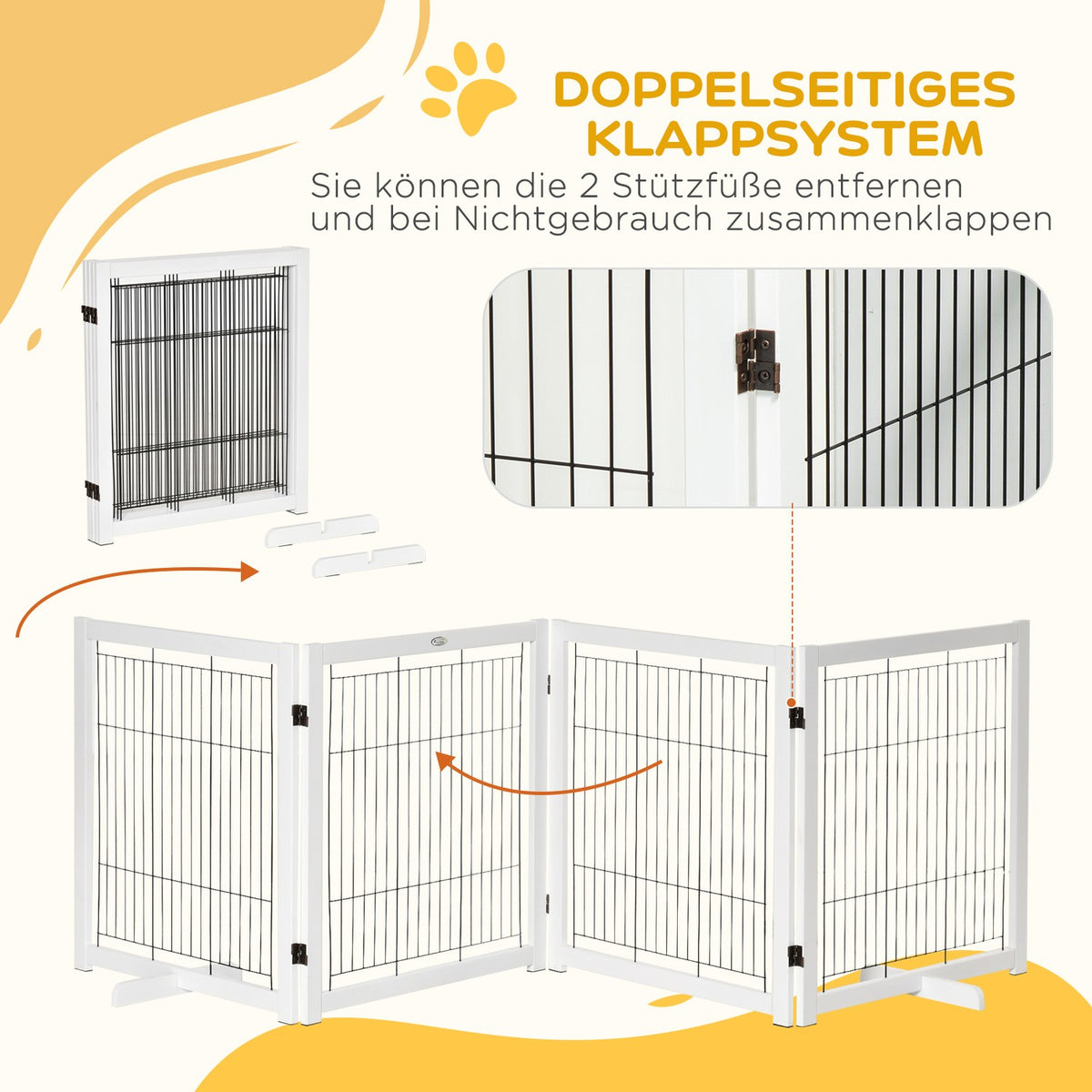 Door Safety Gate Wooden Barrier For Dogs Protective Gate Dog Gate Safety Door Bidirectional Folding Steel White 305 X 35.5 X 82 Cm