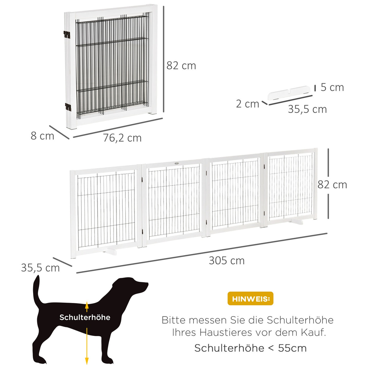 Door Safety Gate Wooden Barrier For Dogs Protective Gate Dog Gate Safety Door Bidirectional Folding Steel White 305 X 35.5 X 82 Cm