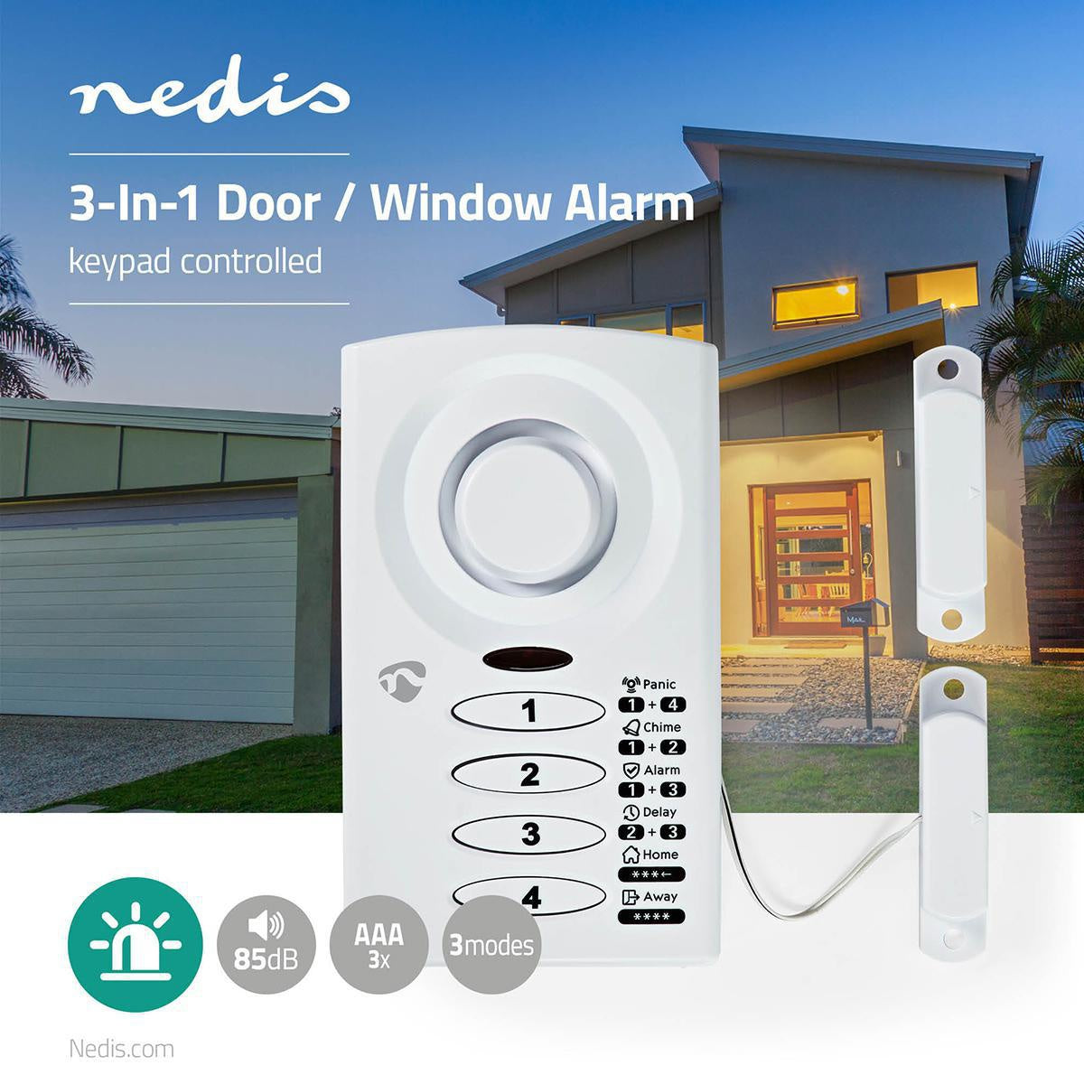 Door Window Alarm | Battery powered | 3x AAA/LR03 | 85 dB| White