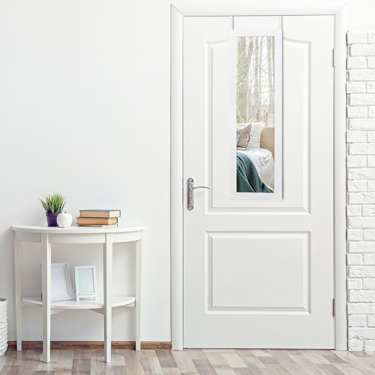 Door and Wall Mounted Jewelry Cabinet Full Length Mirror with Storage Shelves 30 x 8.5 x 129.5 cm White