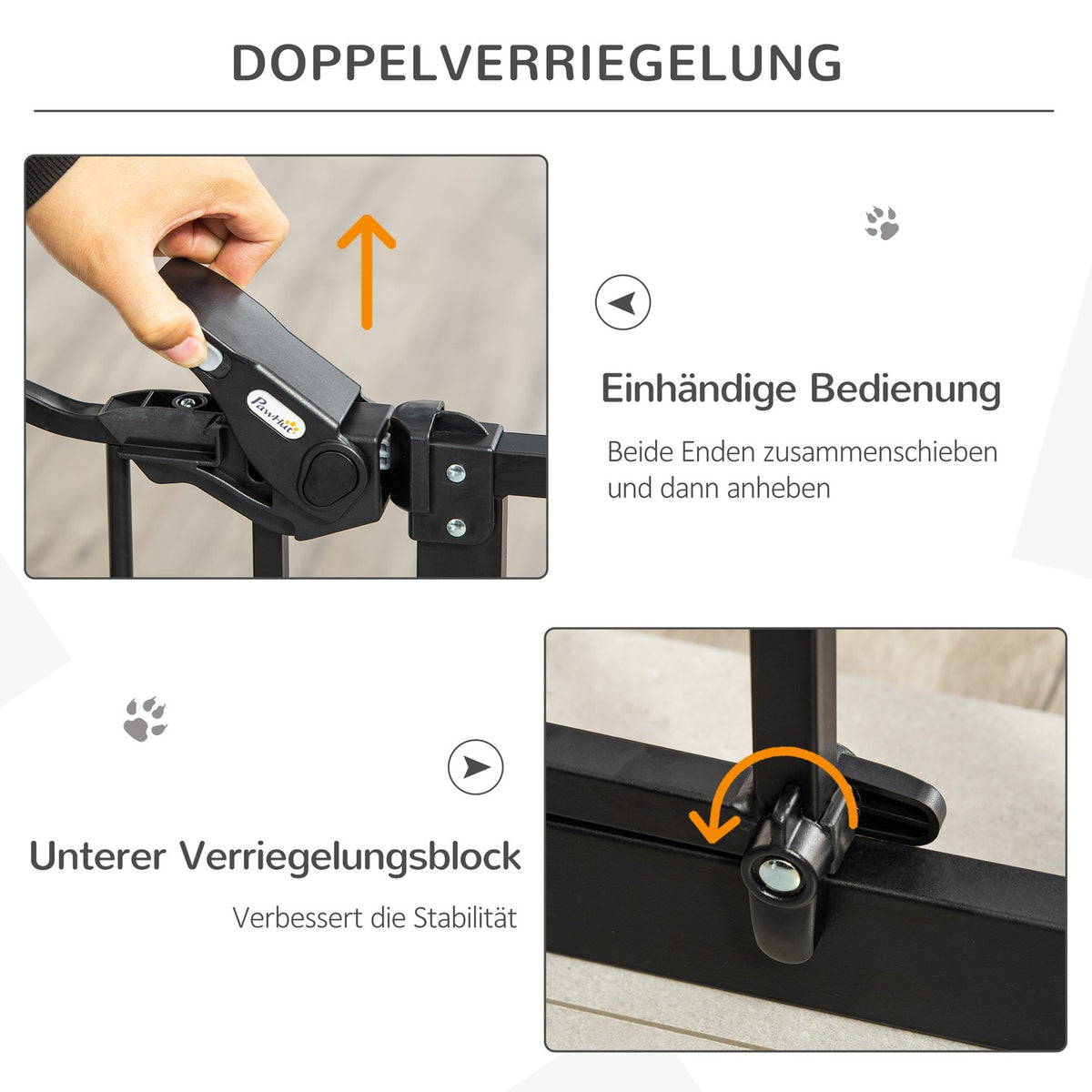 Door gate dog double locking, adjustable length 74-80x104cm cm with automatic door lock, installation without drilling, black