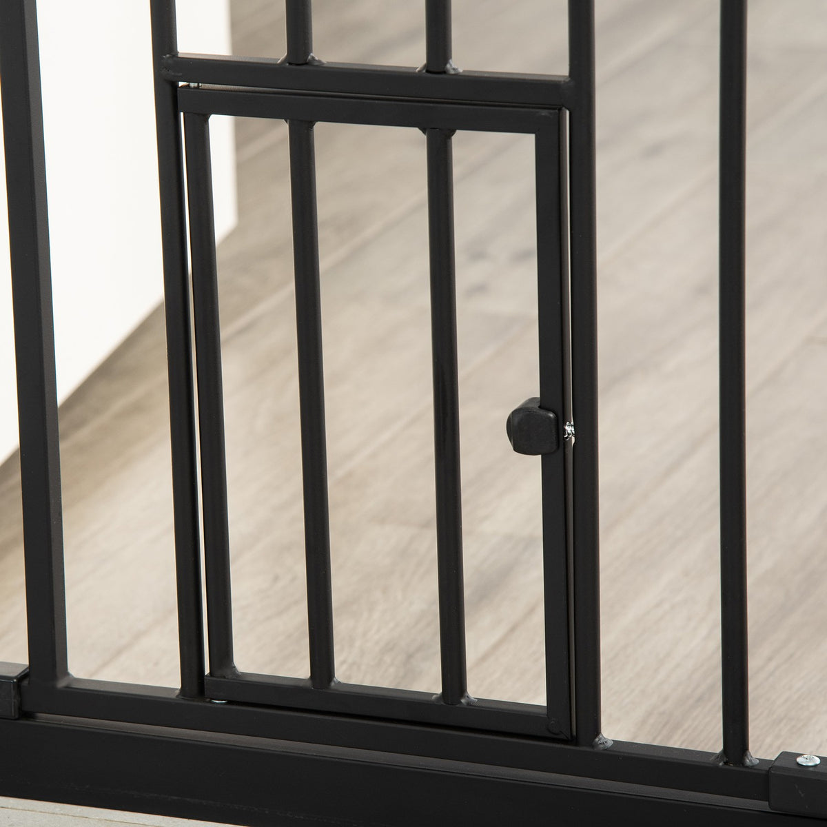 Door gate dog double locking, adjustable length 74-80x104cm cm with automatic door lock, installation without drilling, black