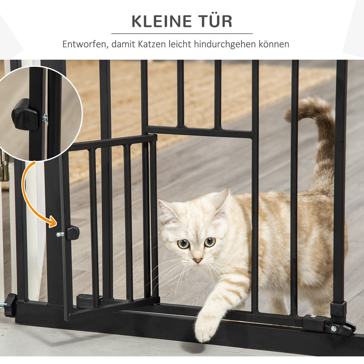 Door gate dog double locking, adjustable length 74-80x104cm cm with automatic door lock, installation without drilling, black
