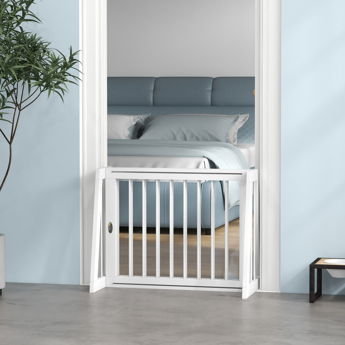 Door gate dog extendable wooden frame 71-190 x 38.5 x 56 cm with 3 panels, stair gate for kitchen, hallway, stairs, white