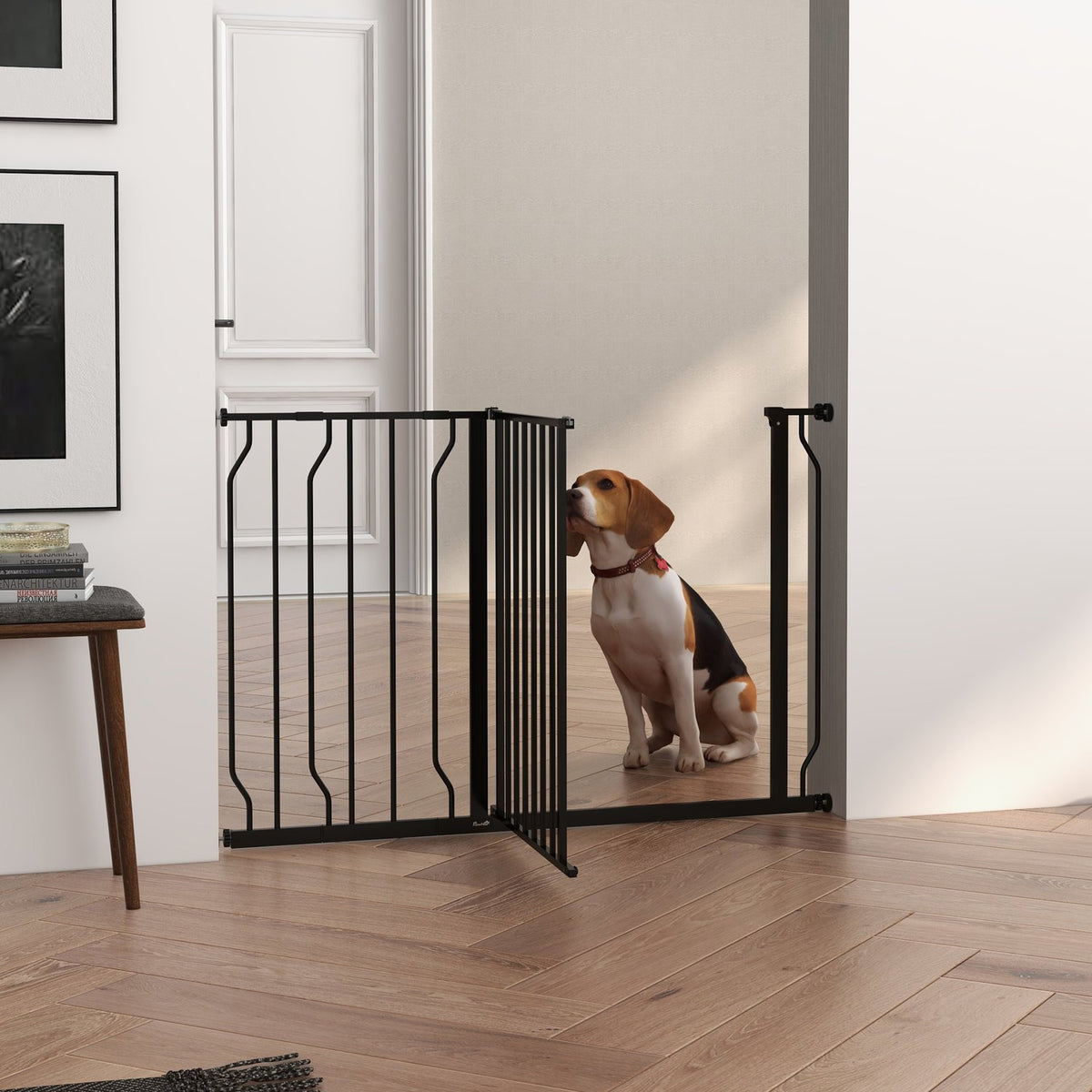 Door gate dog length adjustable, assembly without drilling, baby door gate, protective gate, two-way opening, black, 75-115 cm