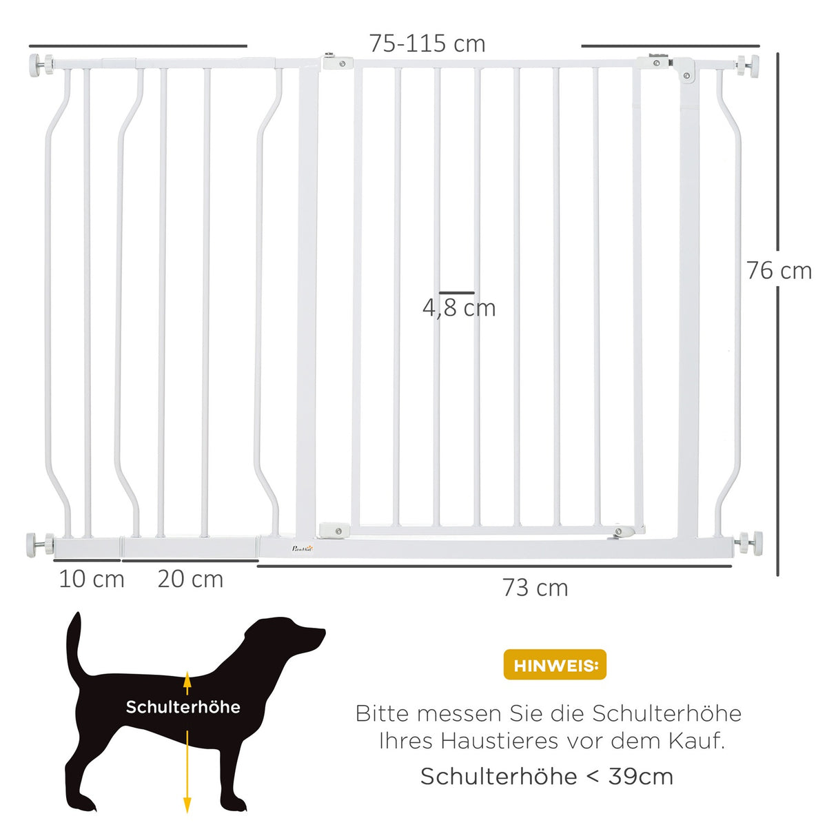 Door gate dog length adjustable, assembly without drilling, baby door gate, protective gate, two-way opening, black, 75-115 cm