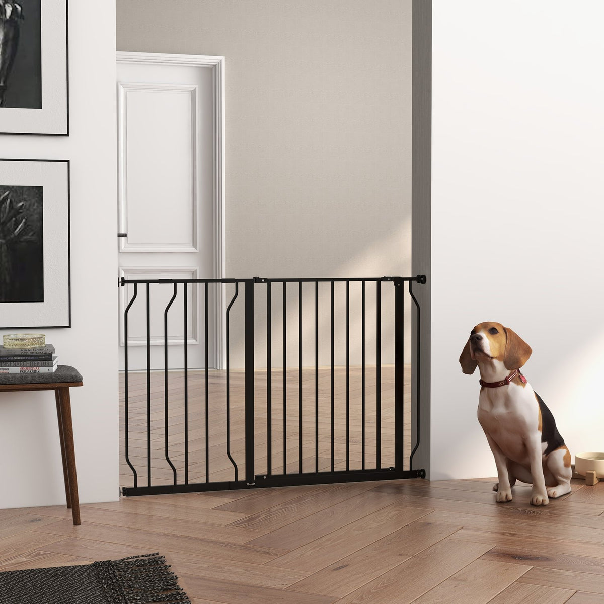 Door gate dog length adjustable, assembly without drilling, baby door gate, protective gate, two-way opening, black, 75-115 cm