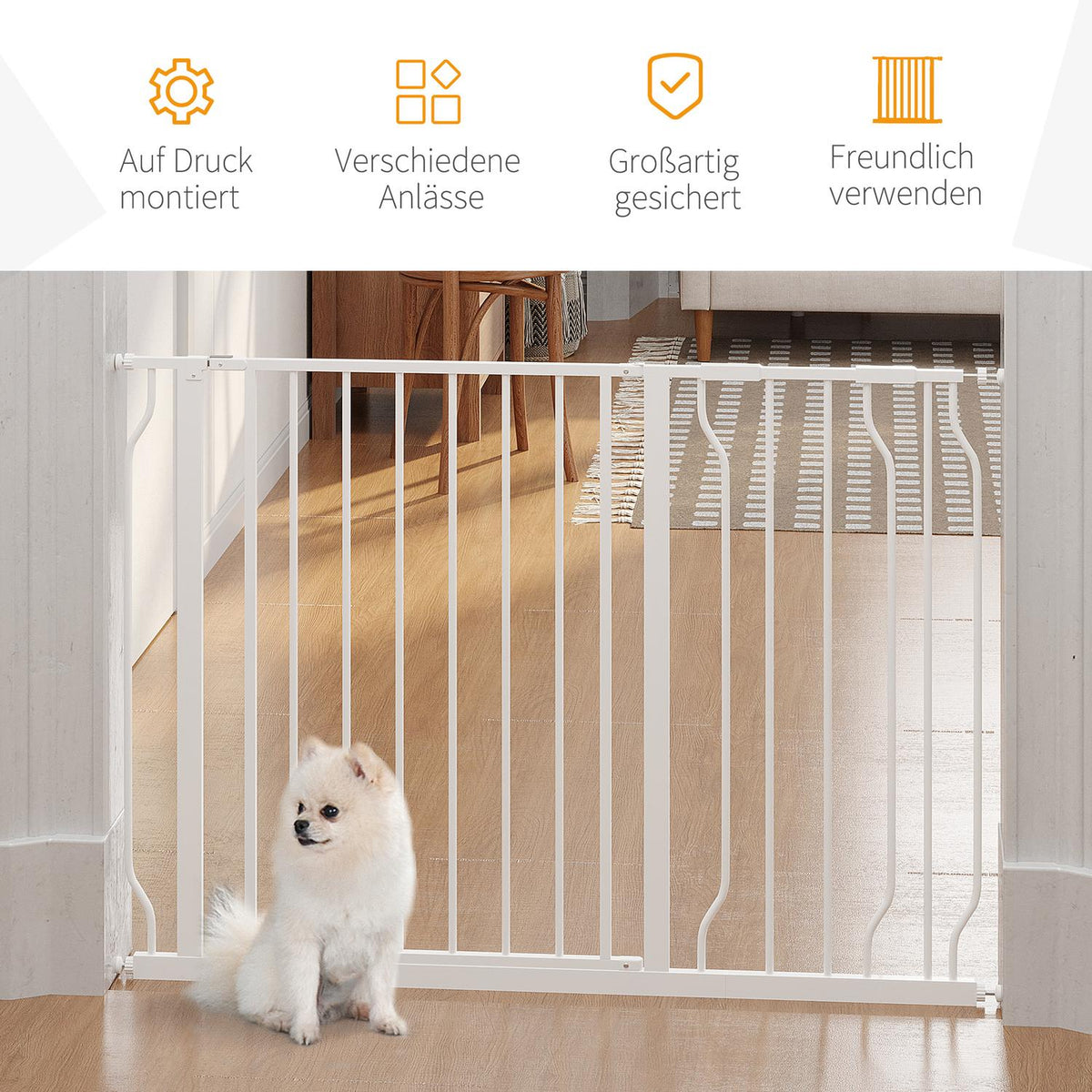 Door gate dog length adjustable, assembly without drilling, baby door gate, protective gate, two-way opening, black, 75-115 cm