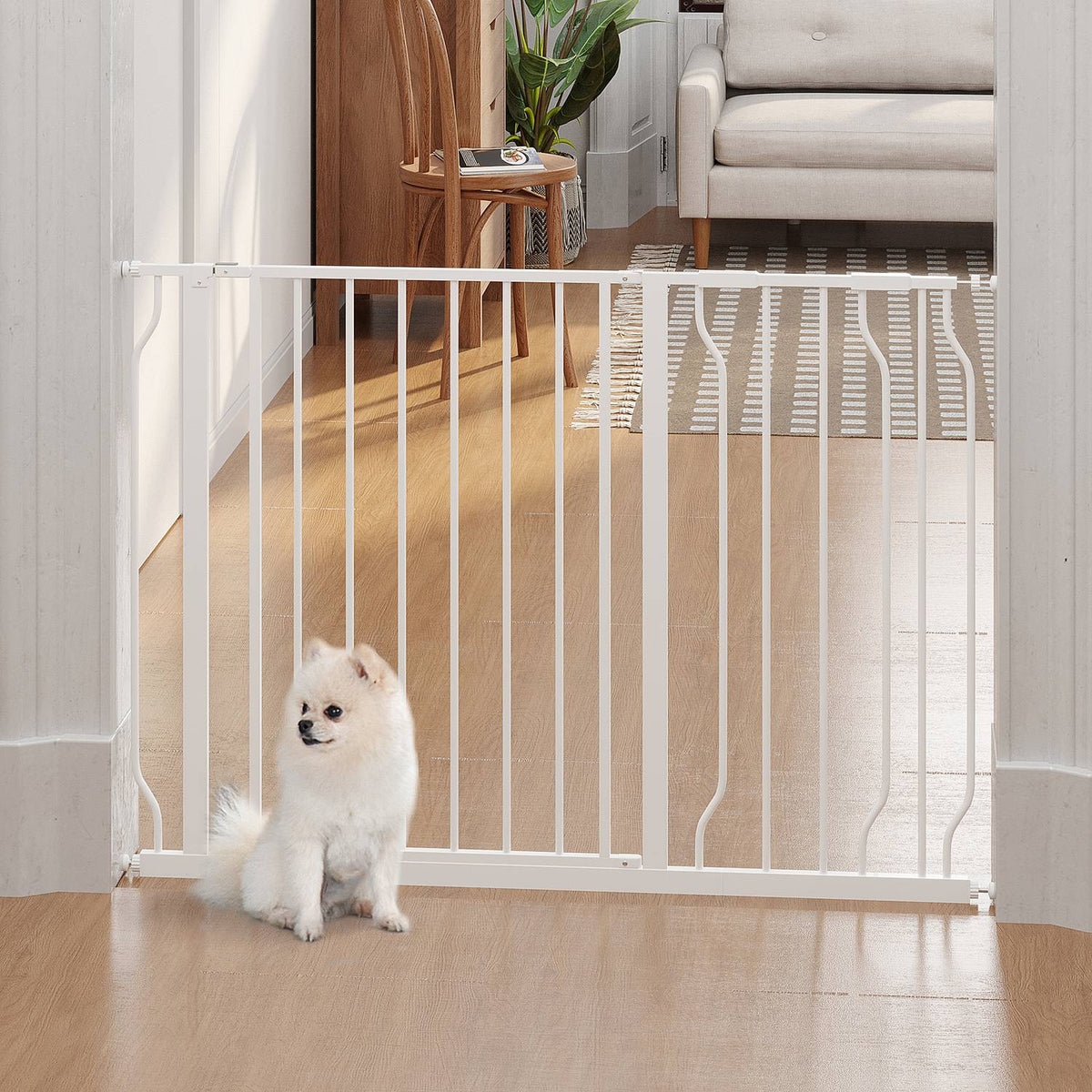 Door gate dog length adjustable, assembly without drilling, baby door gate, protective gate, two-way opening, black, 75-115 cm