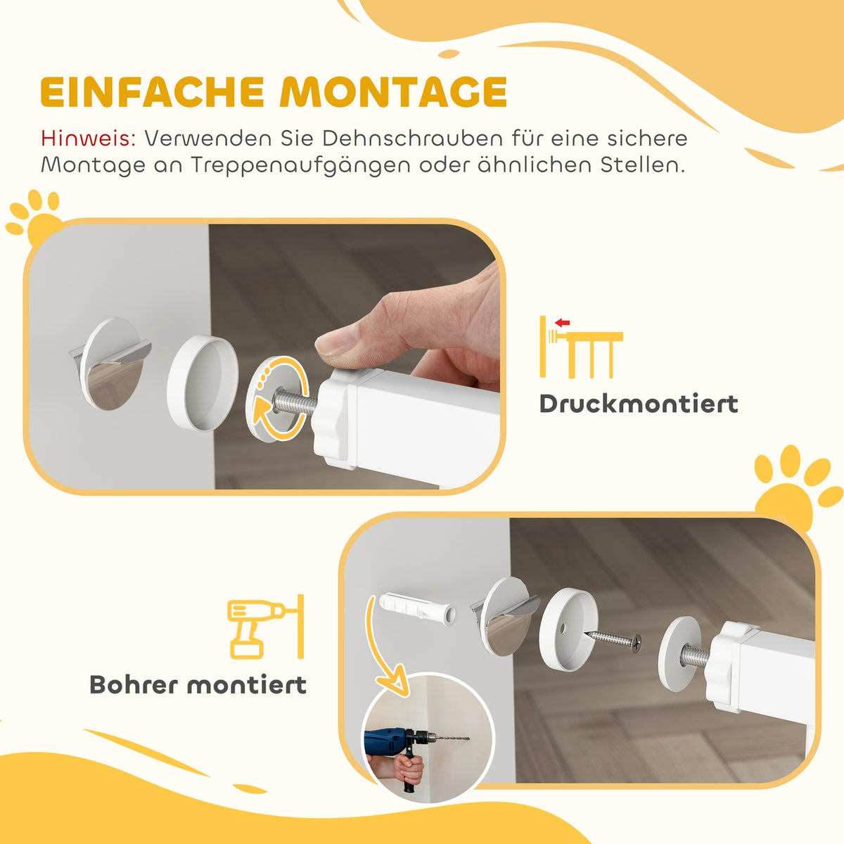 Door gate for dogs, 76-104 cm stair gate without drilling, lockable stair gate, protective gate for all large dogs, steel, white