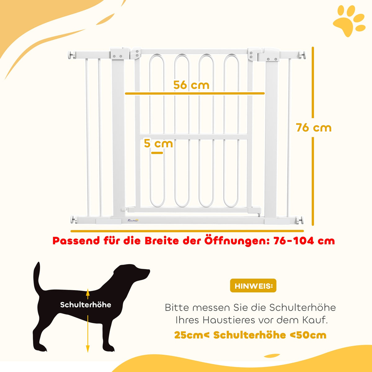 Door gate for dogs, 76-104 cm stair gate without drilling, lockable stair gate, protective gate for all large dogs, steel, white
