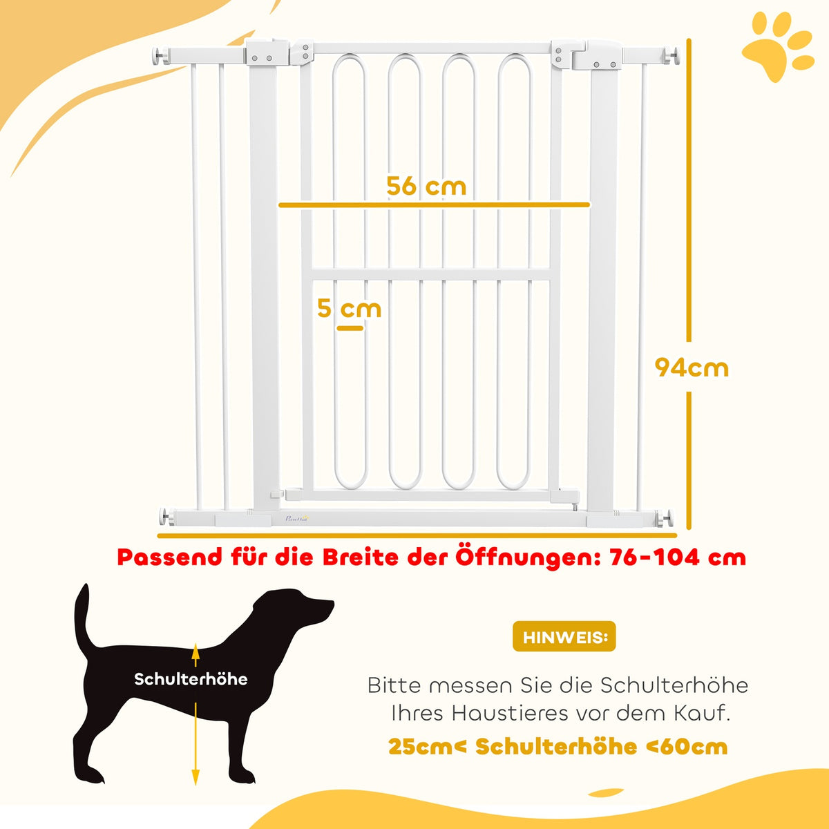 Door gate for dogs, 76-104 cm stair gate without drilling, lockable stair gate, protective gate for all large dogs, steel, white