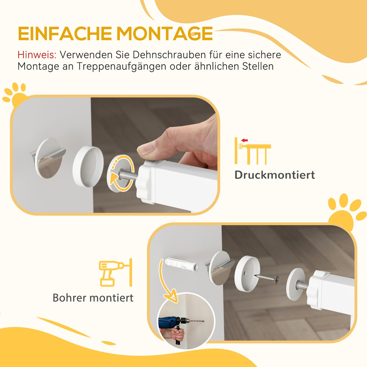 Door gate for dogs, 76-104 cm stair gate without drilling, lockable stair gate with cat door, protective gate for all large dogs, steel, white