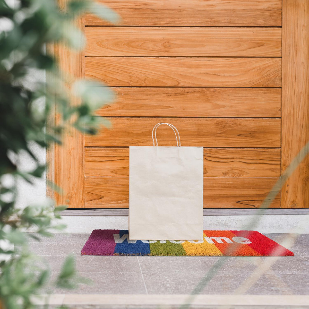 Doormat "Welcome" with rainbow and coconut