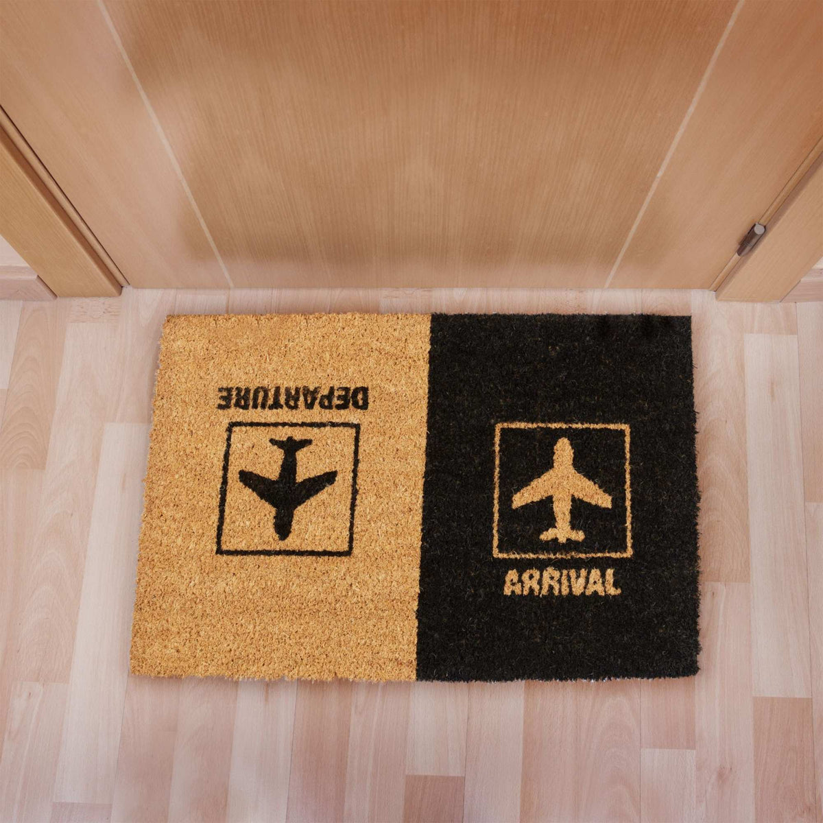 Doormat coconut fiber "Departure/Arrival"