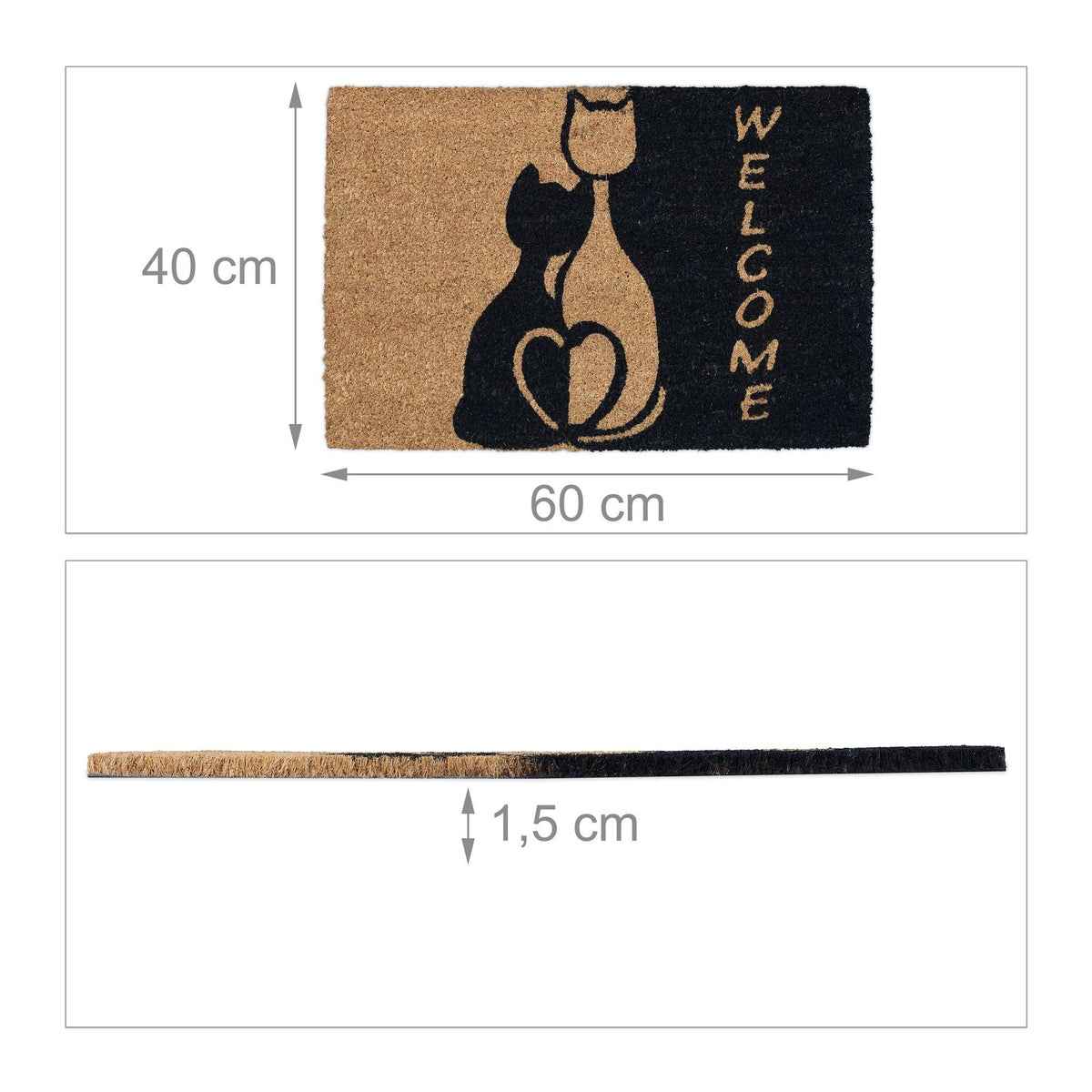 Door mat coconut fiber "Welcome" with cat