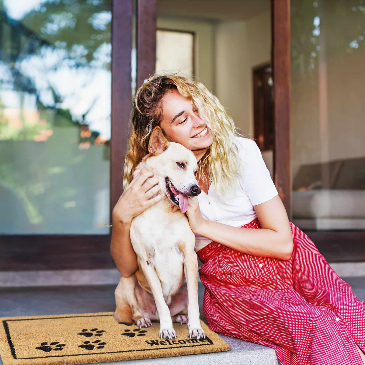 Door mat coconut fiber Welcome with paws