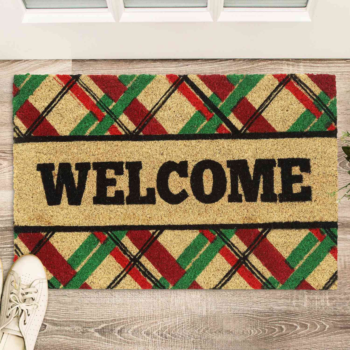Door mat coconut fiber "Welcome" with squares
