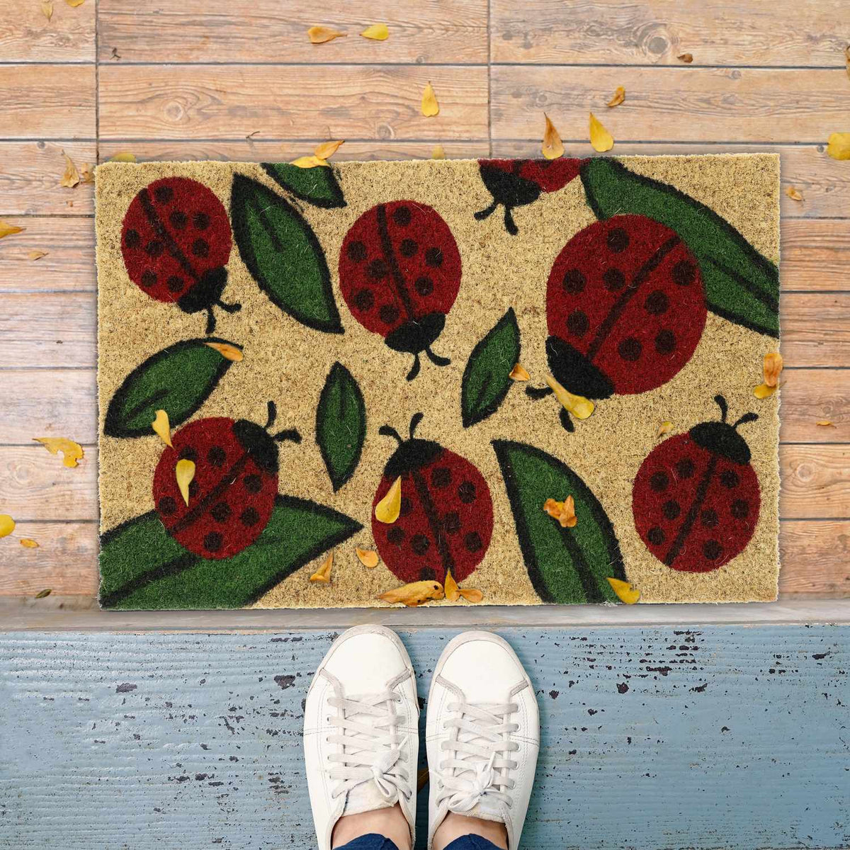 Door mat coconut fiber ladybugs
