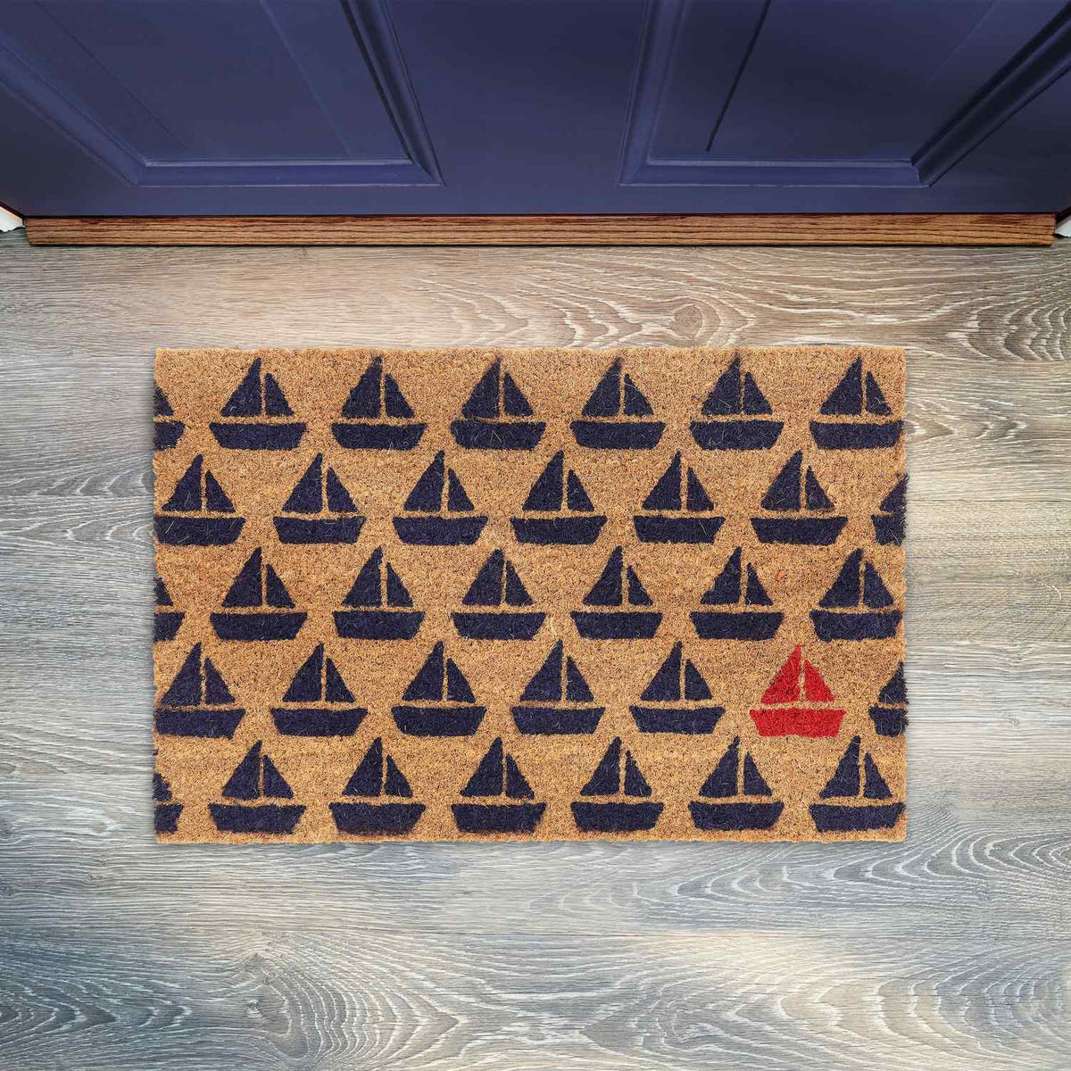 Doormat coconut fiber with boat pattern