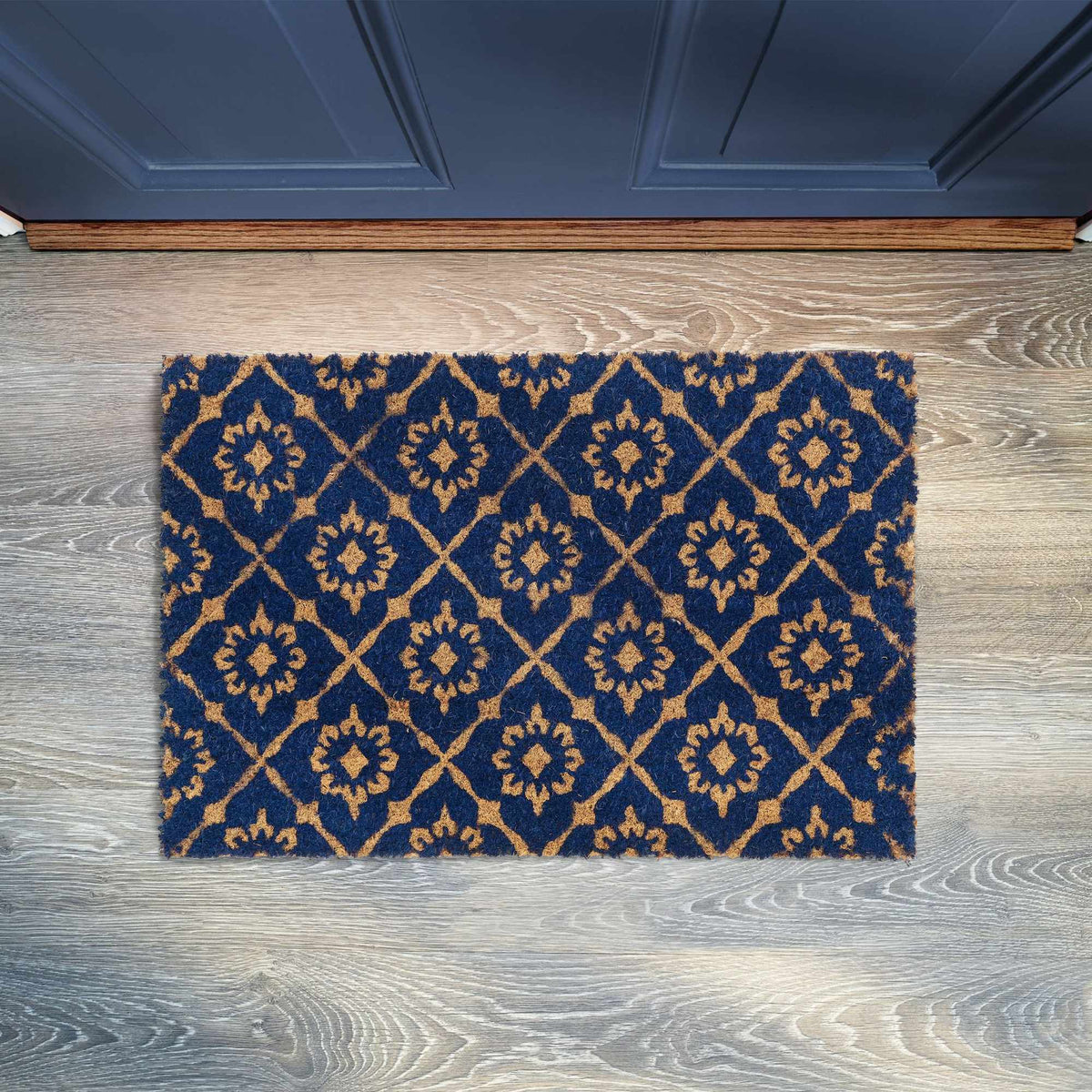Door mat coconut fiber with floral pattern