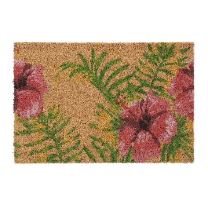 Door mat coconut fiber with tropical motif