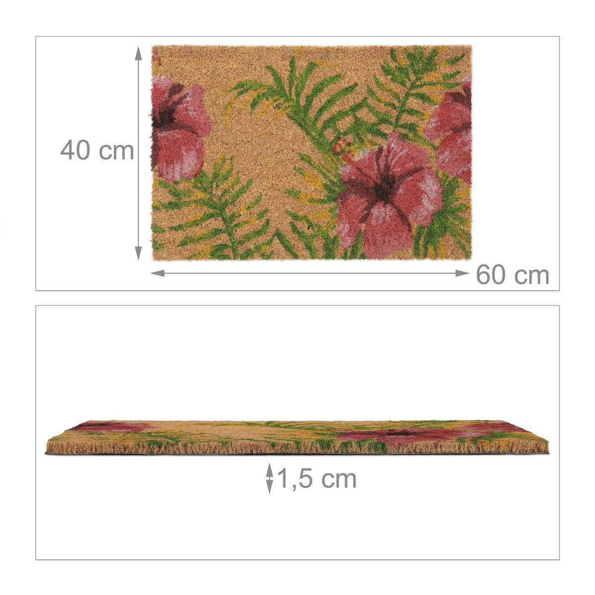Door mat coconut fiber with tropical motif
