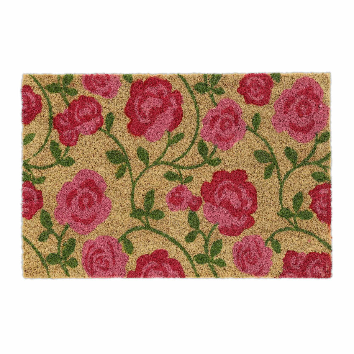 Door mat made of coconut fiber with beautiful roses
