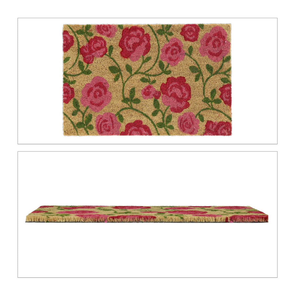 Door mat made of coconut fiber with beautiful roses
