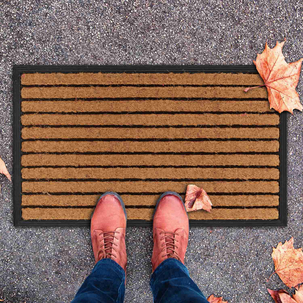 Door mat "striped" rubber & coconut