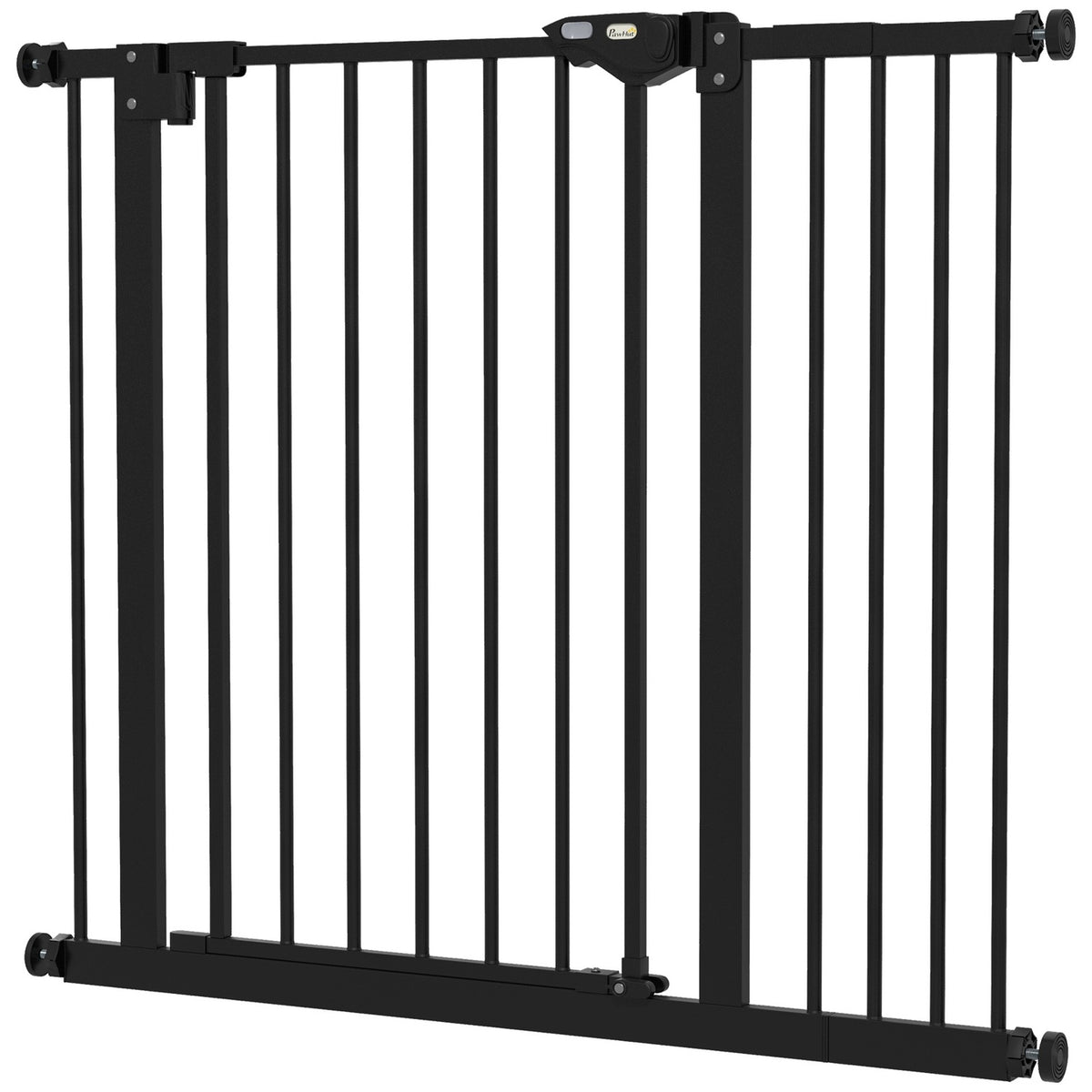 Door protection gate for dogs, barrier gate, 74-80/87-94 cm, stair gate for pets, dog gate including various extensions, protective gate without drilling, metal, plastic, black |
