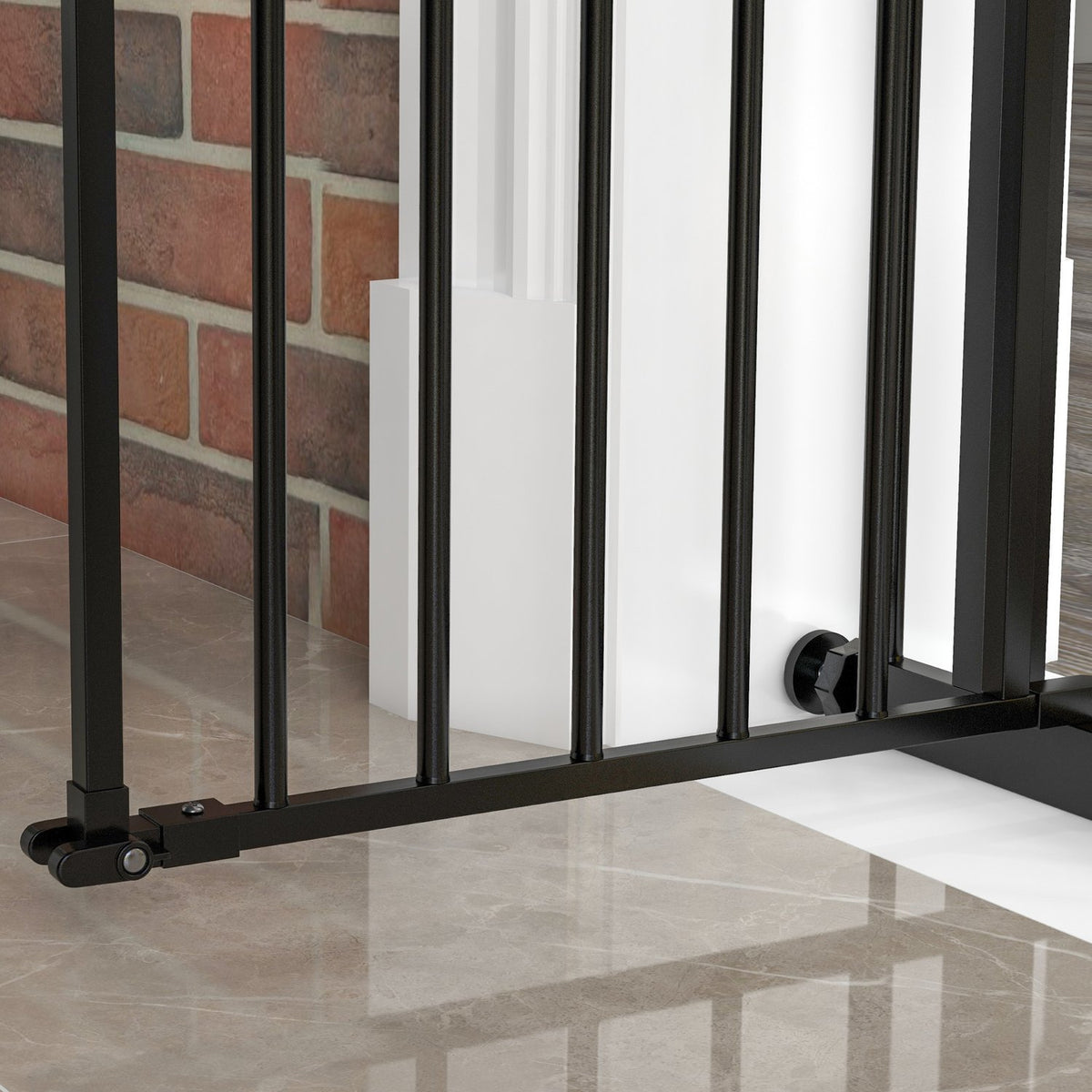 Door protection gate for dogs, barrier gate, 74-80/87-94 cm, stair gate for pets, dog gate including various extensions, protective gate without drilling, metal, plastic, black |